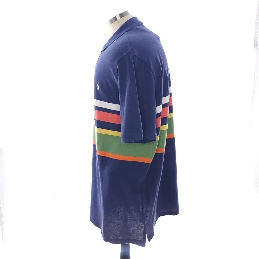Polo Ralph Lauren Classic Navy Striped Short Sleeve Polo Cotton Shirt Mens XXL